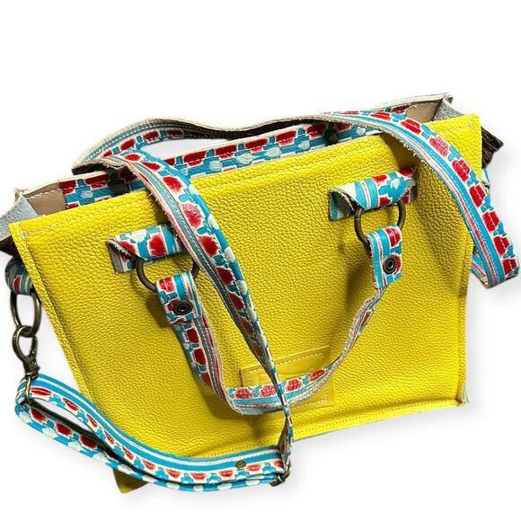 DANCING CACTUS DESIGNS Yellow Leather & Cowhide Tote Bag with Removable Strap - Picture 10 of 10